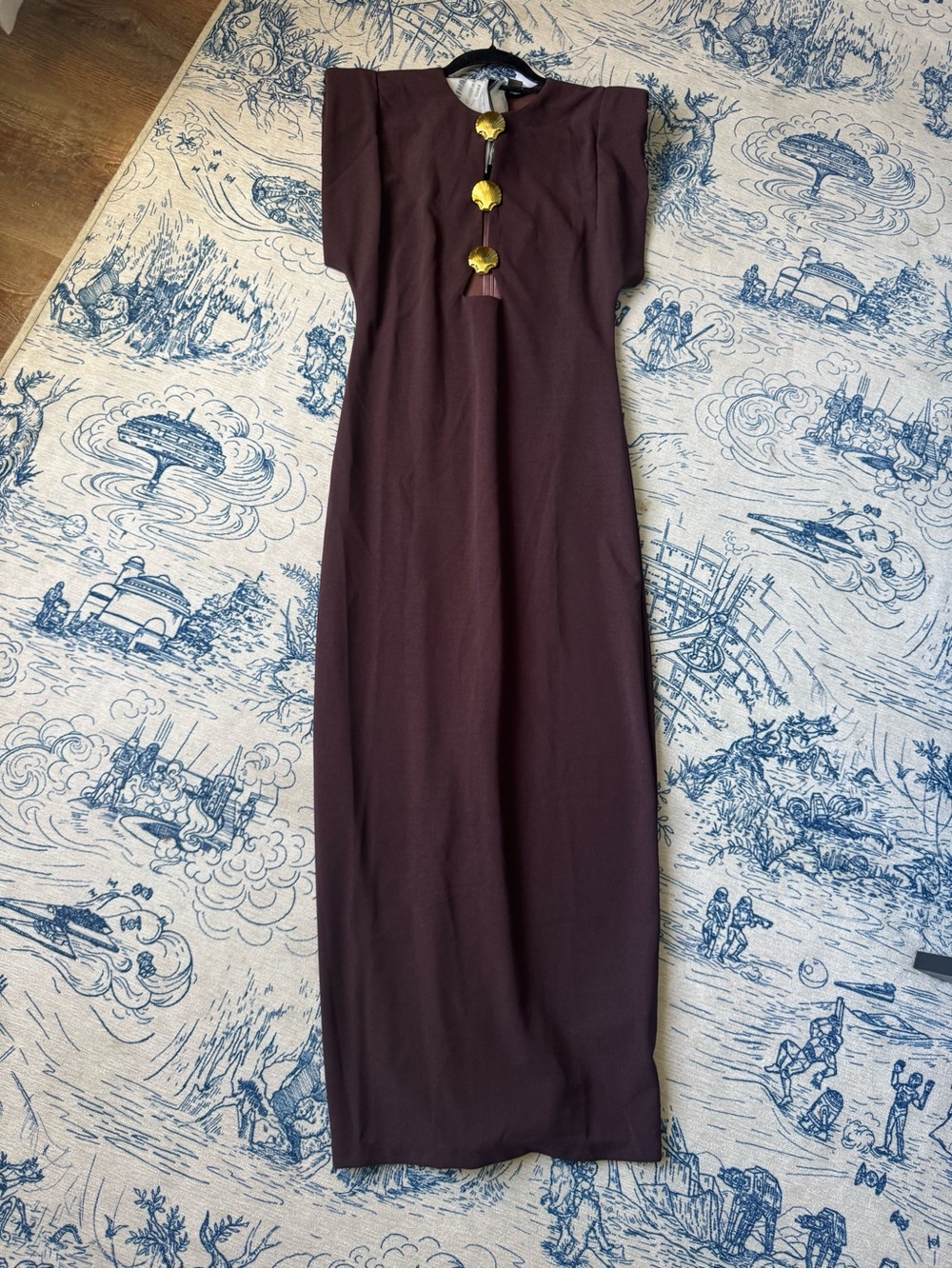 Classic Brown Maxi Dress with Gold Button Detail